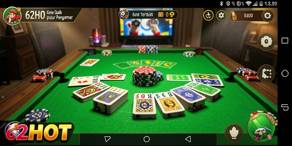 Tampilan gameplay seru dari 62HOT yang menampilkan permainan gaple.