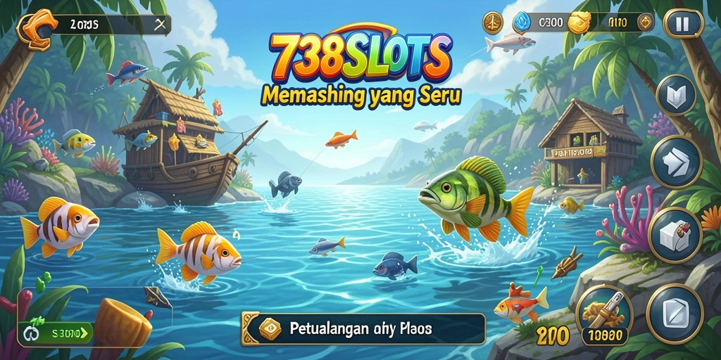 Tampilan gameplay seru dalam 738SLOTS saat menangkap ikan.