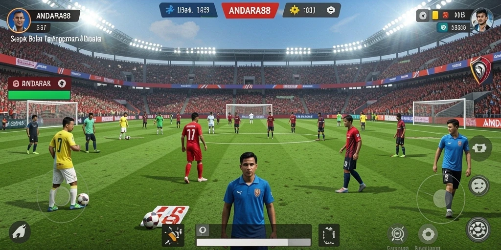 Screenshot gameplay ANDARA88 yang menampilkan aksi sepak bola seru.