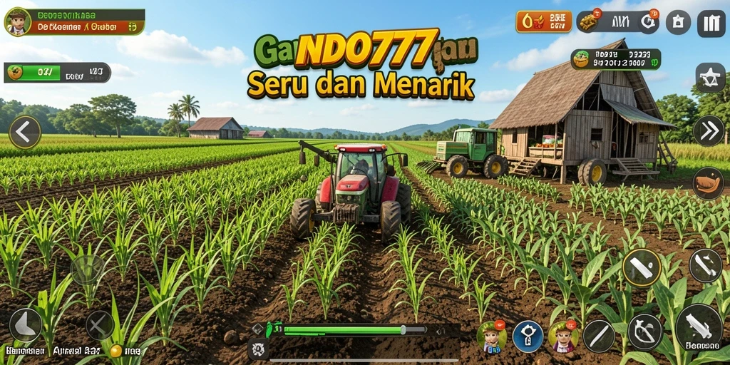 Tampilan utama gameplay INDO777 dengan suasana pertanian yang hidup.