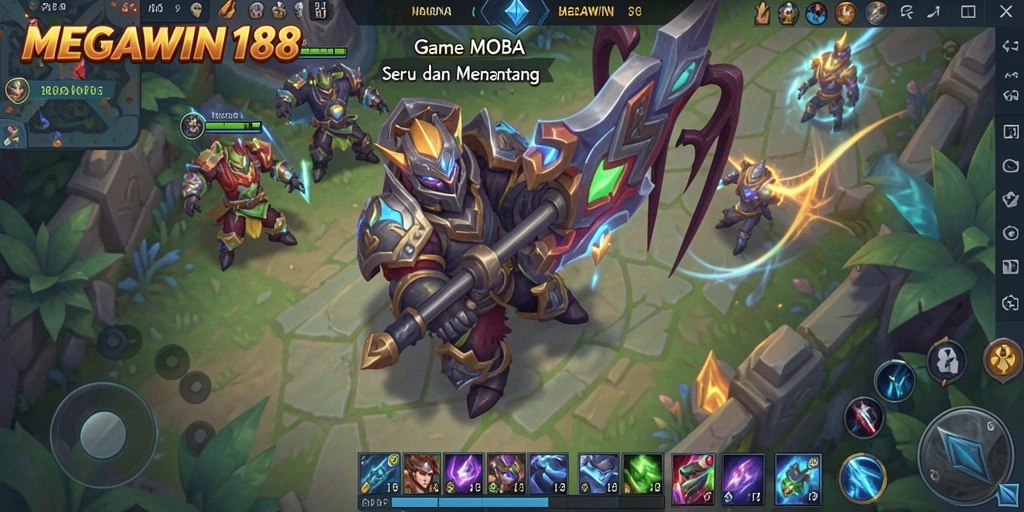 Tampilan menarik gameplay MOBA di MEGAWIN188.