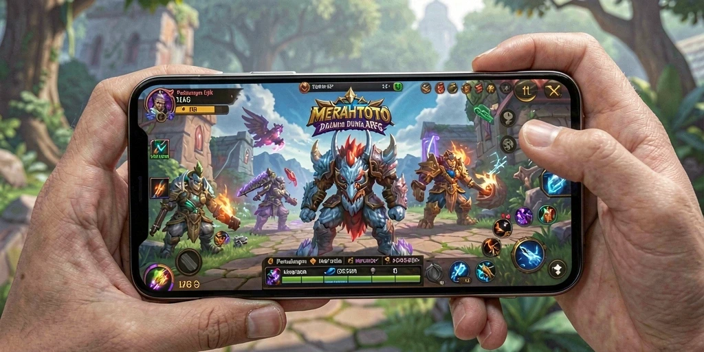 Tampilan gameplay epik dalam MERAHTOTO yang menampilkan pertempuran seru.
