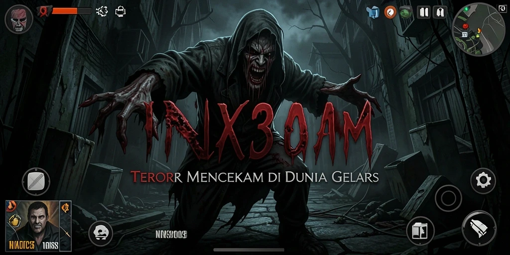 Tampilan gameplay menegangkan dari NX303 dengan suasana yang menyeramkan.