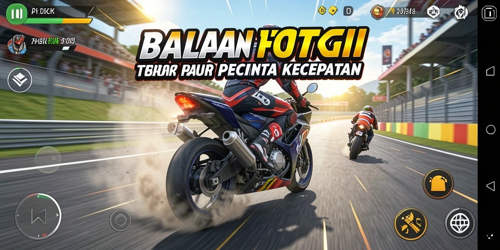 Screenshot gameplay PPHOKI yang menunjukkan aksi balapan motor yang mendebarkan.
