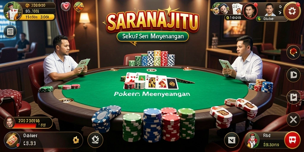 Tampilan gameplay SARANAJITU dengan suasana Poker yang menggembirakan.