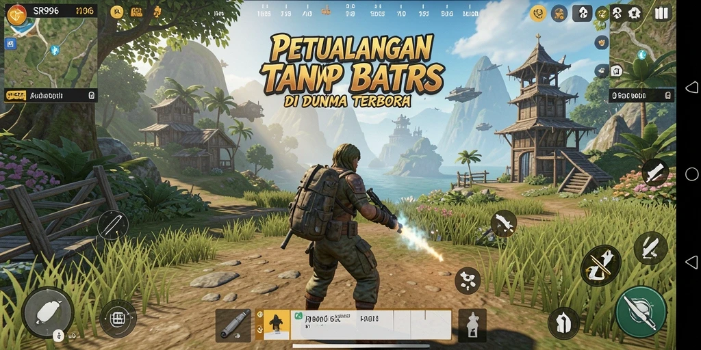 Screenshot gameplay SR996 menampilkan eksplorasi dunia terbuka yang mengesankan.