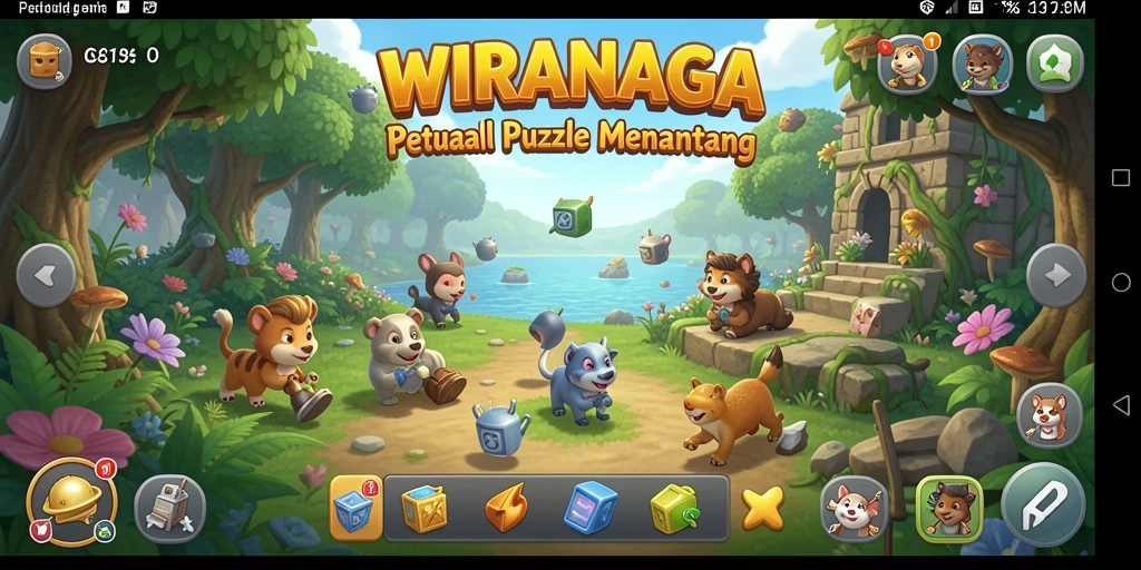 Screenshot utama WIRANAGA menampilkan gameplay penuh warna dan tantangan Puzzle.