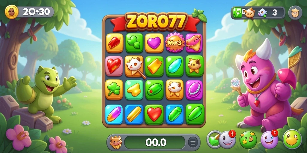 Gameplay seru ZORO77 dengan kombinasi item Match-3.